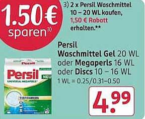 Persil Waschmittel Gel 20 WL oder Megaperls 16 WL oder Discs 10–16 WL