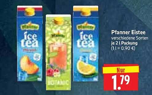 Pfanner Eistee verschiedene Sorten je 2 l Packung (1 l = 0,90 €)