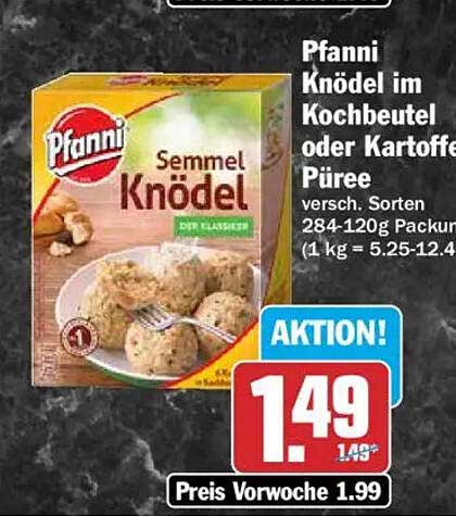 Pfanni Knödel im Kochbeutel oder Kartoffelpüree versch. Sorten 284-120g Packung (1 kg = 5.25-12.4