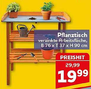 Pflanztisch verzinkte Arbeitsfläche, B 76 x T 37 x H 90 cm