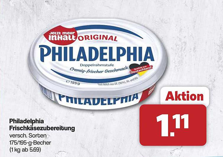 Philadelphia Frischkäsezubereitung versch. Sorten 175/195-g-Becher (1 kg ab 5.69)