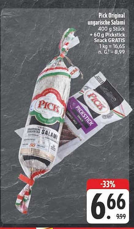 Pick Original ungarische Salami 400 g Stück + 60 g Pickstick Snack GRATIS