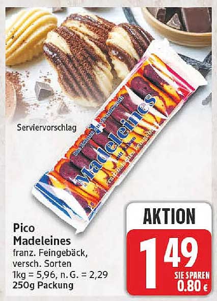 Pico Madeleines franz. Feingebäck, versch. Sorten 1kg = 5,96, n. G. = 2,29 250g Packung