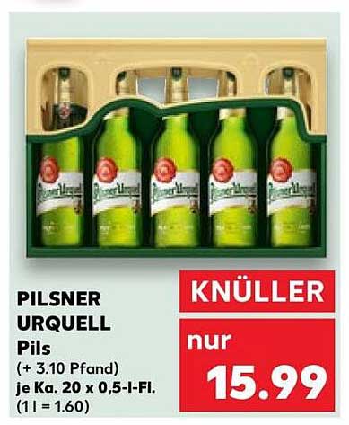 PILSNER URQUELL Pils (+ 3,10 Pfand) je Ka. 20 x 0,5-l-Fl. (1 l = 1.60)