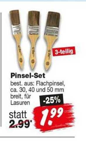 Pinsel-Set best. aus: Flachpinsel, ca. 30, 40 und 50 mm breit, für Lasuren