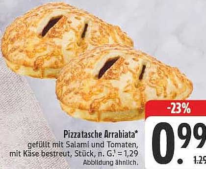Pizzatasche Arrabiata* gefüllt mit Salami und Tomaten, mit Käse bestreut, Stück, n. G.=1,29 Abbildung ähnlich.