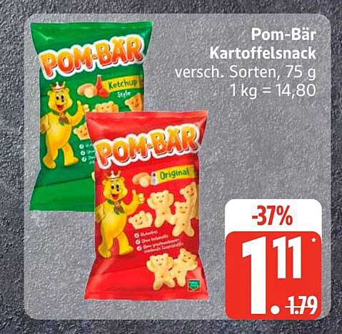 Pom-Bär Kartoffelsnack versch. Sorten, 75 g 1 kg = 14,80