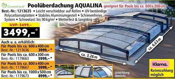 Poolüberdachung AQUALINA geeignet für Pools bis ca. 600 x 300 cm