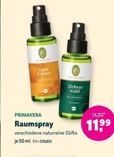 PRIMAVERA Raumspray verschiedene natuerliche Dufte je 50 ml (1 l=239,80)