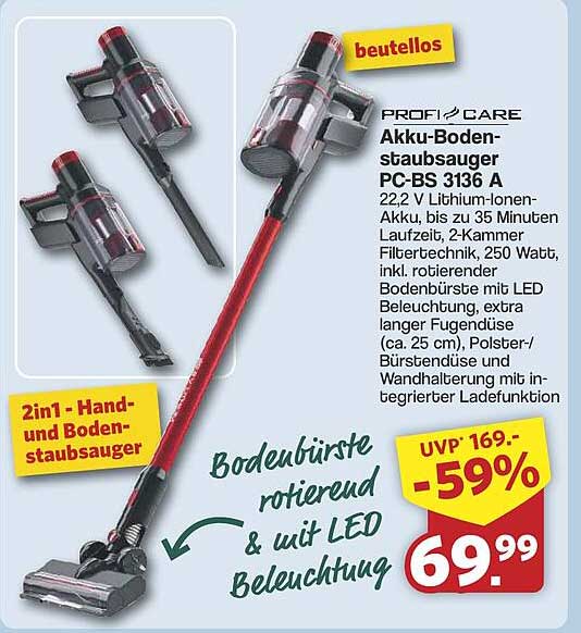 PROFI CARE Akku-Bodenstaubsauger PC-BS 3136 A