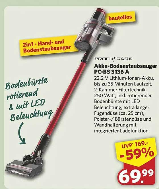 Profi Care Akku-Bodenstaubsauger PC-BS 3136 A