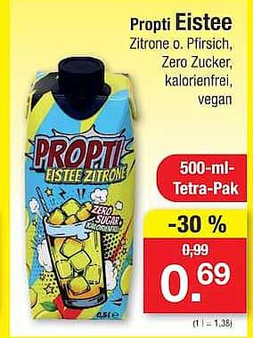 Propti Eistee Zitrone o. Pfirsich, Zero Zucker, kalorienfrei, vegan