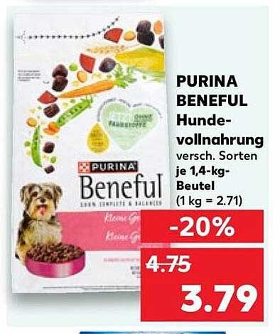 PURINA BENEFUL Hunde-vollnahrung versch. Sorten je 1,4-kg-Beutel (1 kg = 2.71)