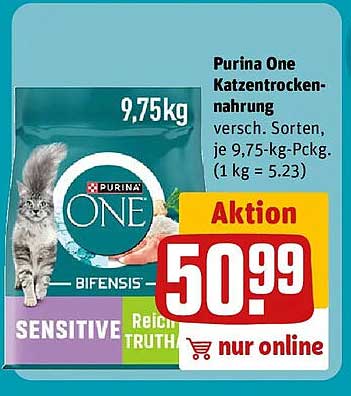 Purina One Katzentrocken-nahrung versch. Sorten, je 9,75-kg-Pckg. (1 kg = 5.23)