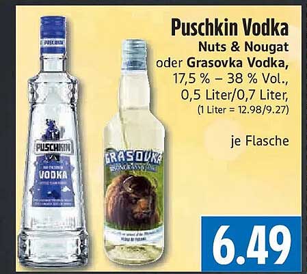 Puschkin Vodka Nuts & Nougat oder Grasovka Vodka