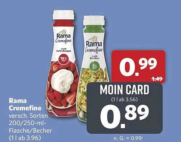 Rama Cremefine versch. Sorten 200/250-ml-Flasche/Becher
