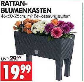 RATTAN-BLUMENKASTEN 46x60x25cm, mit Bewässerungssystem
