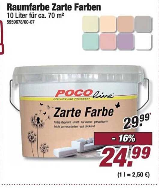 Raumfarbe Zarte Farben 10 Liter für ca. 70 m²