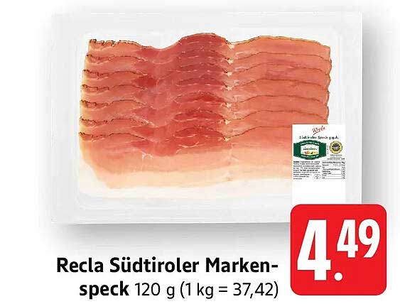 Recla Südtiroler Marken-speck 120 g (1 kg = 37,42)
