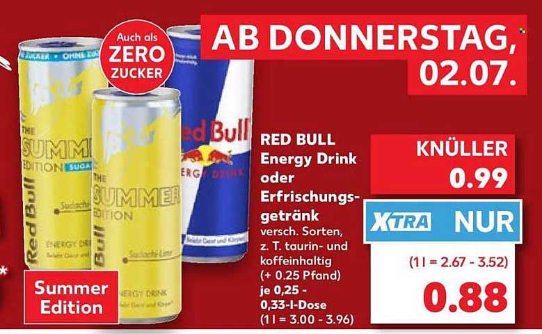 RED BULL Energy Drink oder Erfrischungsgetränk versch. Sorten, z. T. taurin- und koffeinhaltig (+ 0.25 Pfand) je 0,25 - 0,33-l-Dose