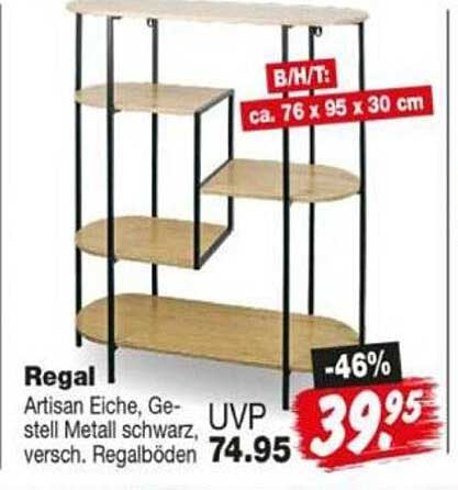 Regal Artisan Eiche, Gestell Metall schwarz, versch. Regalböden