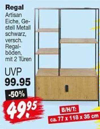 Regal Artisan Eiche, Gestell Metall schwarz, versch. Regalböden, mit 2 Türen