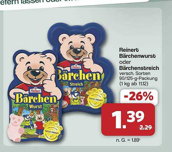 Reinert Bärchenwurst oder Bärchenstreich versch. Sorten 90/125-g-Packung (1 kg ab 11.12)