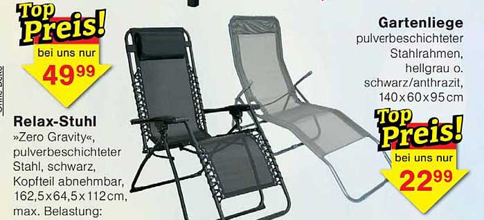 Relax-Stuhl »Zero Gravity«, pulverbeschichteter Stahl, schwarz, Kopfteil abnehmbar, 162,5x64,5x112cm, max. Belastung: