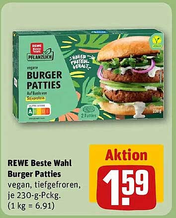 REWE Beste Wahl Burger Patties vegan, tiefgefroren, je 230-g-Pckg. (1 kg = 6.91)