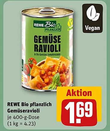 REWE Bio pflanzlich Gemüseravioli je 400-g-Dose (1 kg = 4.23)