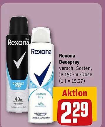 Rexona Deospray versch. Sorten, je 150-mL-Dose (1 l = 15.27)