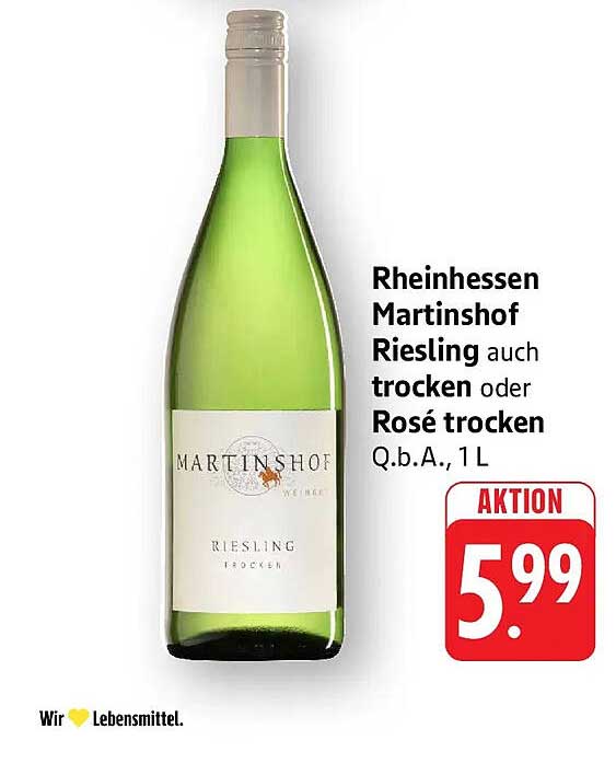 Rheinhessen Martinshof Riesling auch trocken oder Rosé trocken Q.b.A., 1L