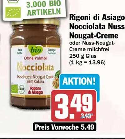 Rigoni di Asiago Nocciolata Nuss Nougat-Creme oder Nuss-Nougat-Creme milchfrei 250 g Glas