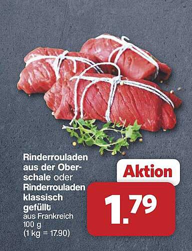 Rinderrouladen aus der Oberschale oder Rinderrouladen klassisch gefüllt aus Frankreich 100 g (1 kg = 17.90)