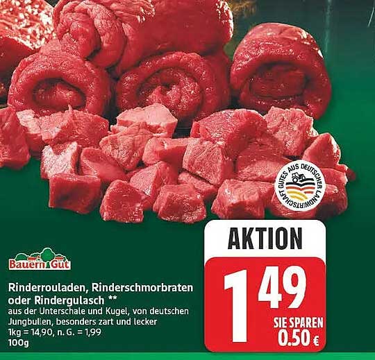 Rinderrouladen, Rinderschmorbraten oder Rindergulasch **