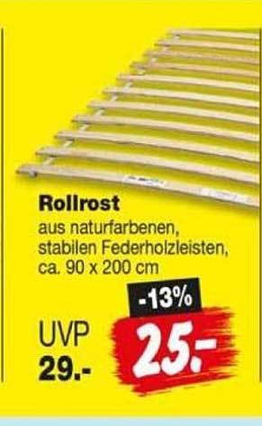Rollrost aus naturfarbenen, stabilen Federholzleisten, ca. 90 x 200 cm