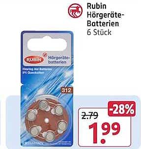 Rubin Hörgeräte-Batterien 6 Stück