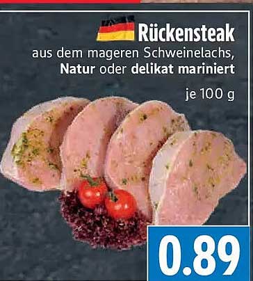 Rückensteak aus dem mageren Schweinelachs, Natur oder delikat mariniert