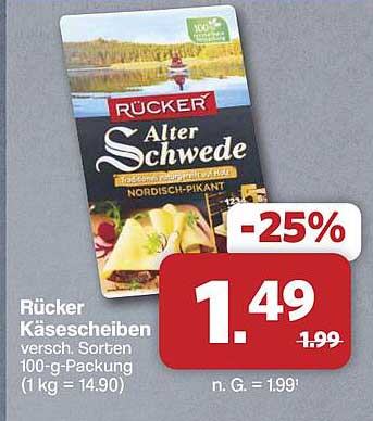 Rücker Käsescheiben versch. Sorten 100-g-Packung (1 kg = 14,90)