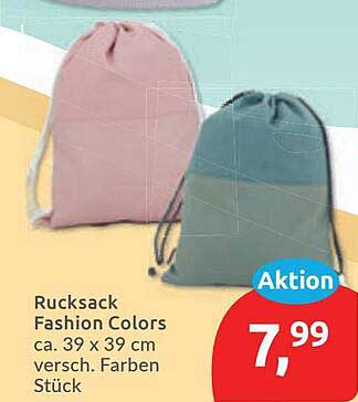 Rucksack Fashion Colors ca. 39 x 39 cm versch. Farben Stück