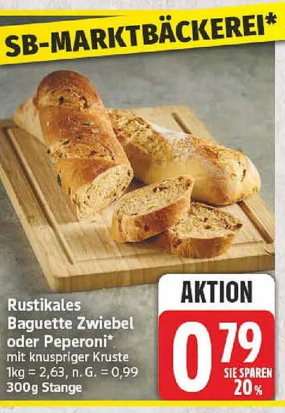 Rustikales Baguette Zwiebel oder Peperoni* mit knuspriger Kruste 300g Stange