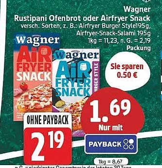 Rustipani Ofenbrot oder Airfryer Snack versch. Sorten, z. B.: Airfryer Burger Style 195g, Airfryer-Snack-Salami 195g