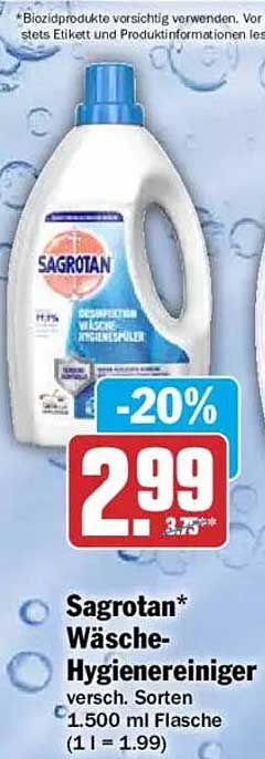 Sagrotan* Wäsche-Hygienereiniger versch. Sorten 1.500 ml Flasche (1 l = 1.99)