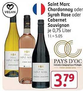 Saint Marc Chardonnay oder Syrah Rosé oder Cabernet Sauvignon je 0,75 Liter 1 l = 5,05