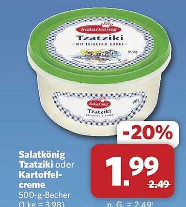 Salatkönig Tzatziki oder Kartoffelcreme 500-g-Becher (1 kg = 3,98)