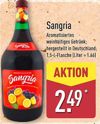 Sangria Aromatisiertes weinhaltiges Getränk; hergestellt in Deutschland; 1,5-L-Flasche (1 Liter = 1,66)