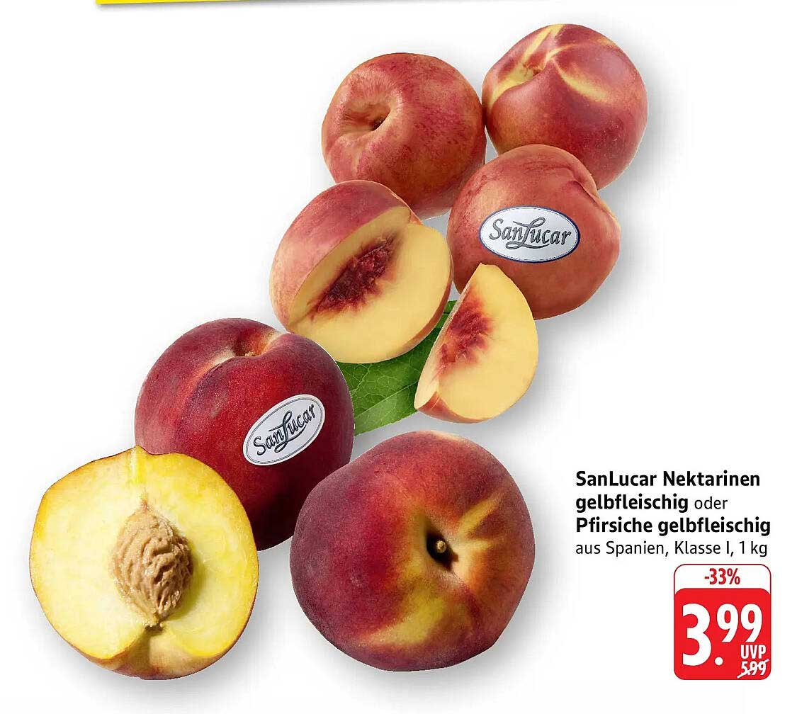 SanLucar Nektarinen gelbfleischig oder Pfirsiche gelbfleischig aus Spanien, Klasse I, 1 kg