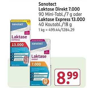 Sanotact Laktase Direkt 7.000 90 Mini-Tabl. / 7 g oder Laktase Express 13.000 40 Kautabl. / 18 g