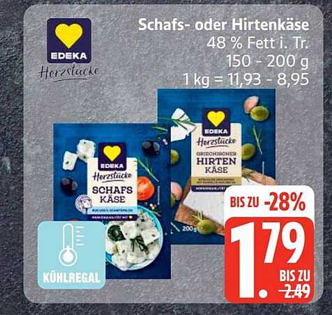 Schafs- oder Hirtenkäse 48 % Fett i. Tr. 150 - 200 g