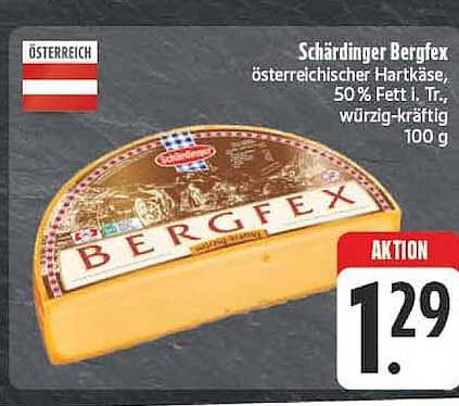 Schärdinger Bergfex österreichischer Hartkäse, 50 % Fett i. Tr., würzig-kräftig 100 g
